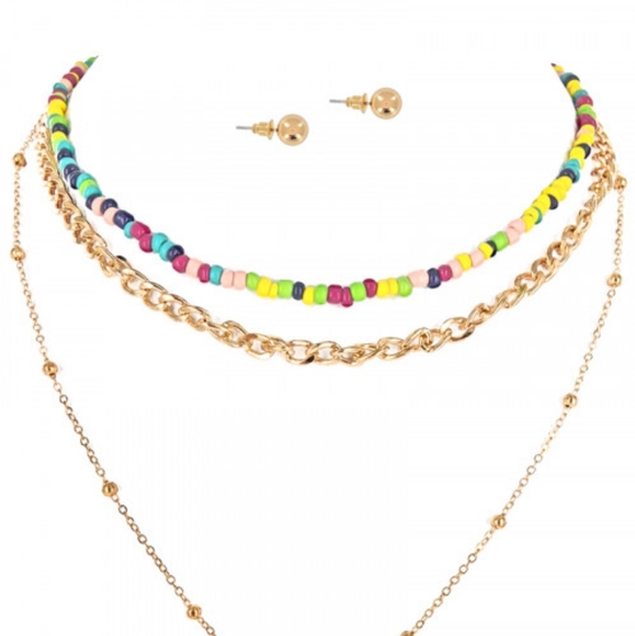 Stacked Necklace + Earrings Set - Picture 3 of 3